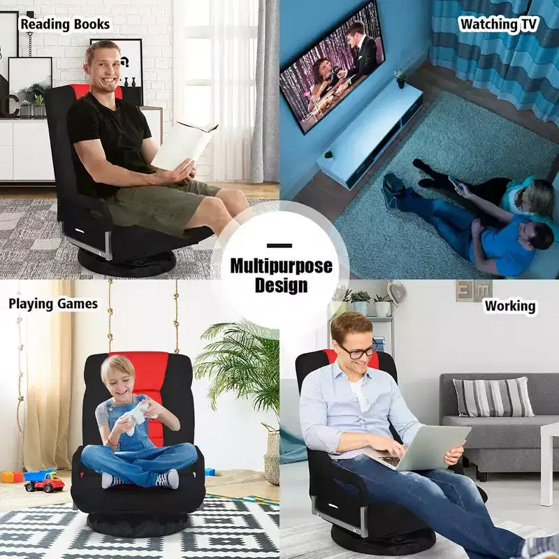 Chaise de jeu au sol pivotante à 360 degrés Costway avec dossier pliable et réglable