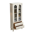 Bibliothèque de style campagnard français en bois blanc à 2 tiroirs avec portes
