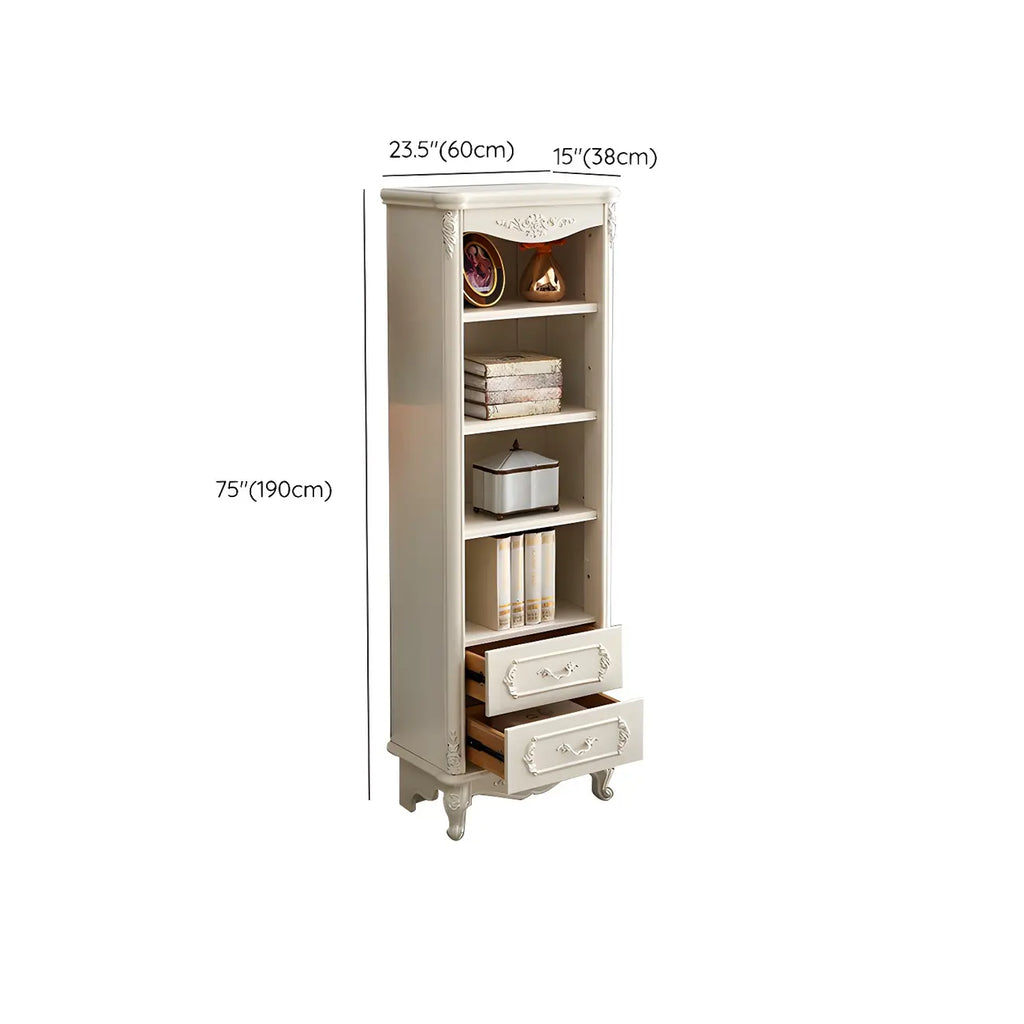 Bibliothèque de style campagnard français en bois blanc à 2 tiroirs avec portes