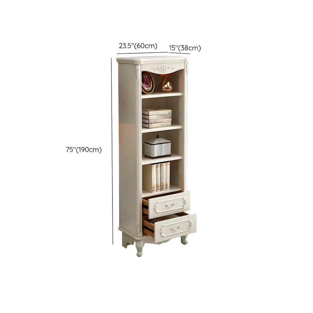 Bibliothèque de style campagnard français en bois blanc à 2 tiroirs avec portes