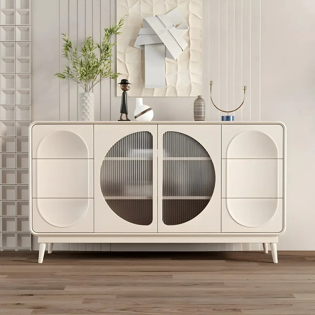 Mobile contenitore moderno bianco in legno e vetro senza maniglie