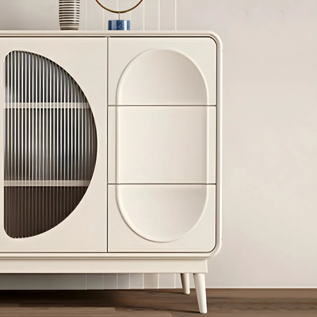 Mobile contenitore moderno bianco in legno e vetro senza maniglie