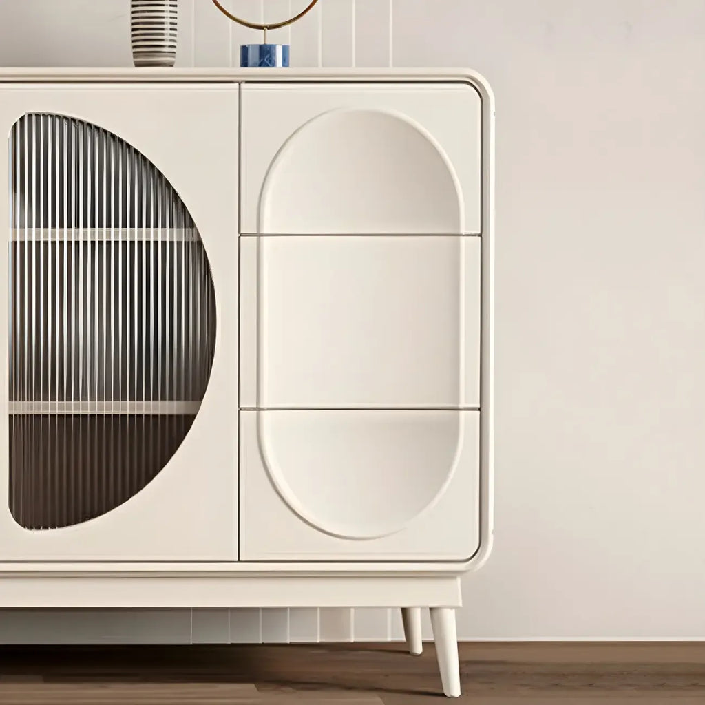 Mobile contenitore moderno bianco in legno e vetro senza maniglie