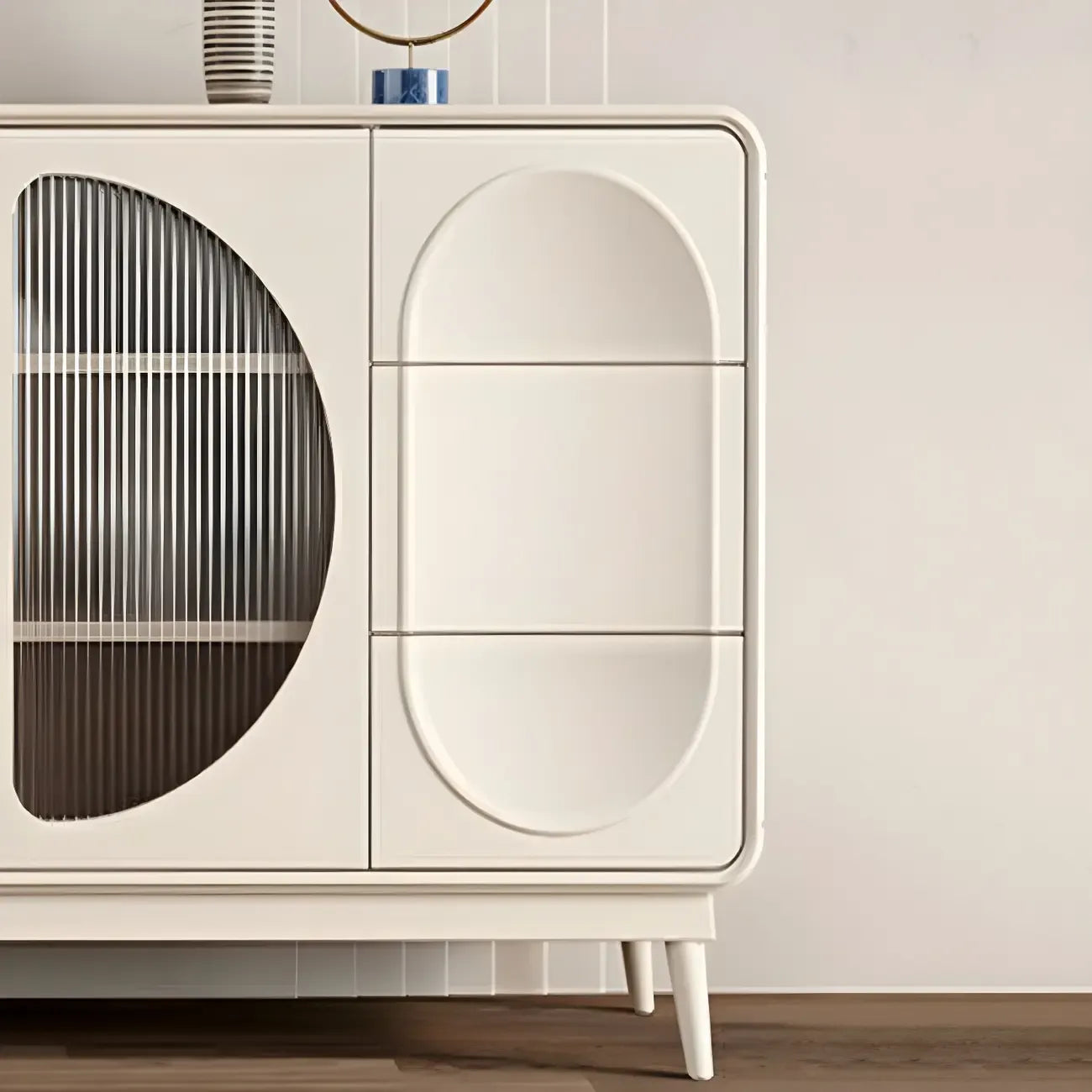Mobile contenitore moderno bianco in legno e vetro senza maniglie