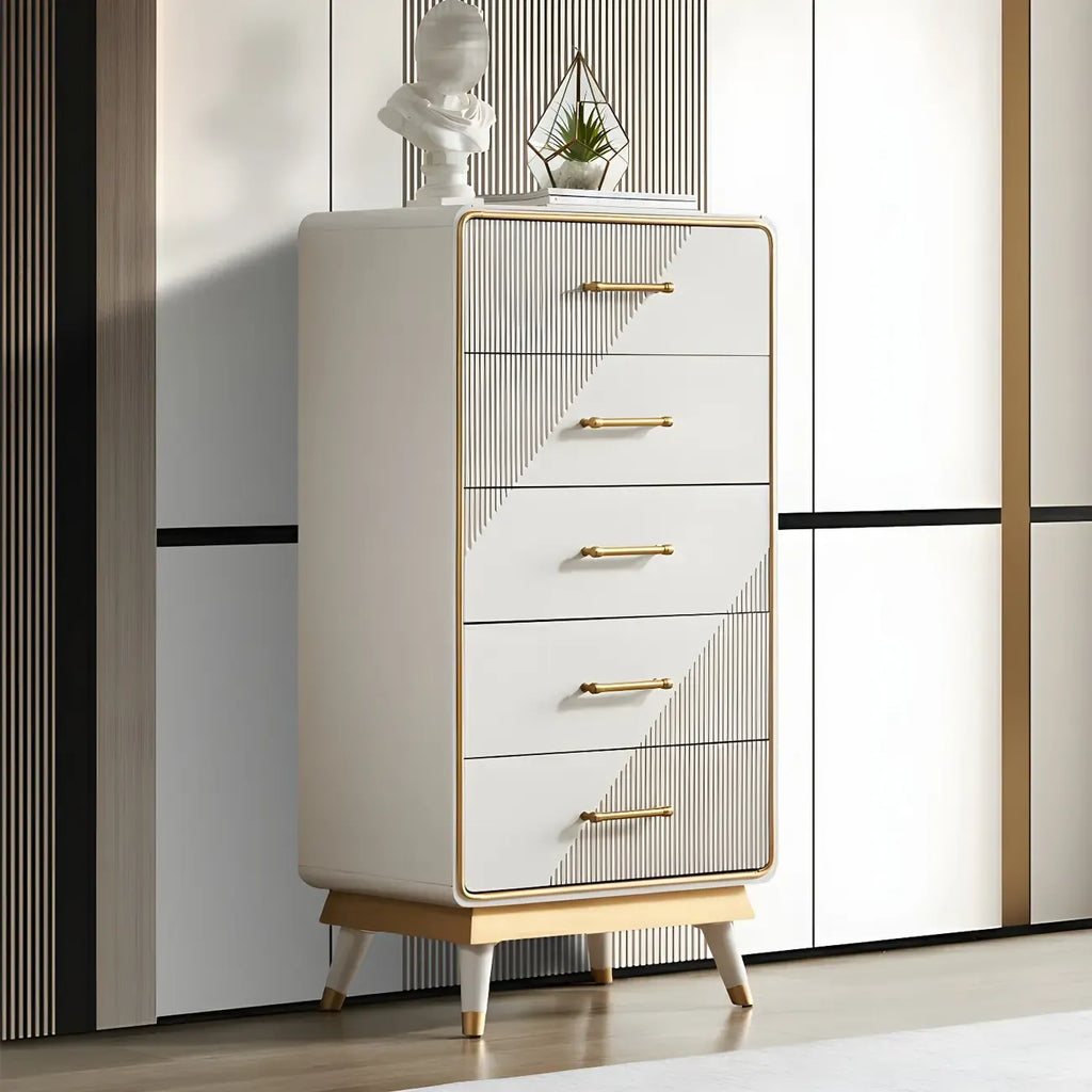 Coffres de rangement en bois beige glamour avec accents dorés