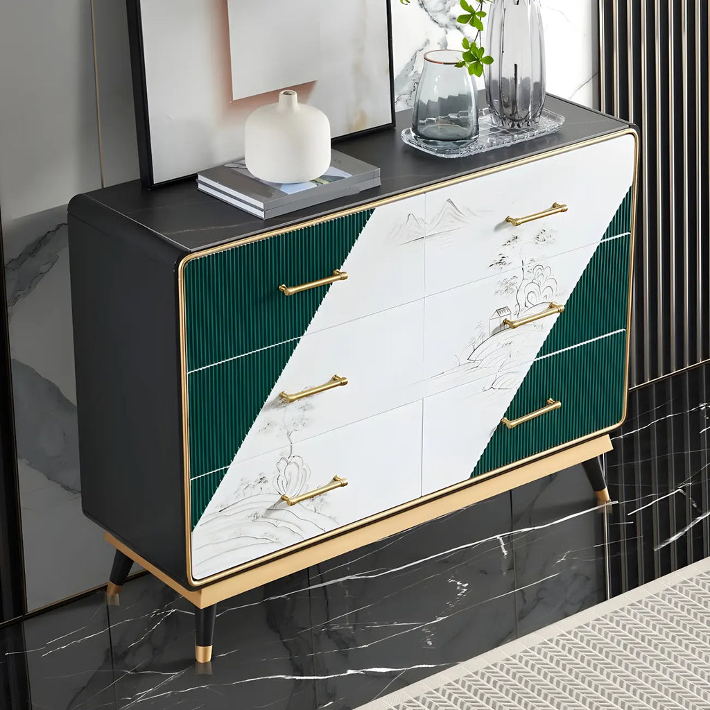 Coffres de rangement en bois beige glamour avec accents dorés