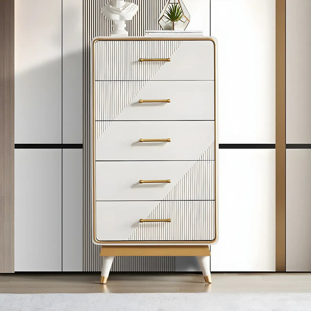 Coffres de rangement en bois beige glamour avec accents dorés