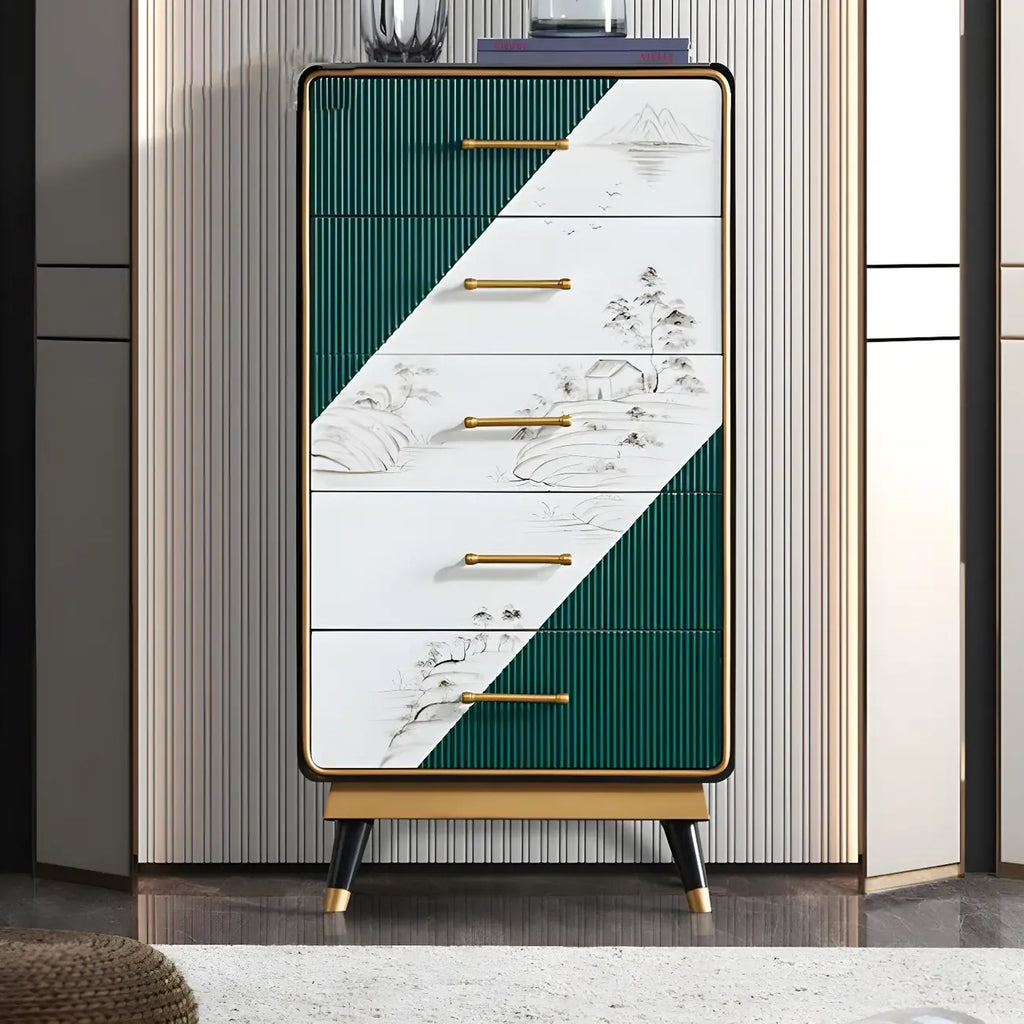 Coffres de rangement en bois beige glamour avec accents dorés