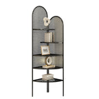 Vitrine d'angle moderne en métal noir avec dos ajouré et arche