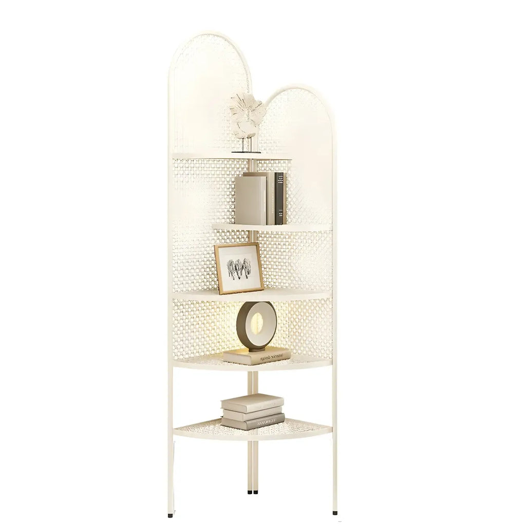 Vitrine d'angle moderne en métal noir avec dos ajouré et arche