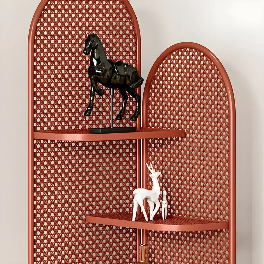 Vitrine d'angle moderne en métal noir avec dos ajouré et arche