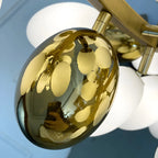 Suspension ovale en verre blanc et verre doré à un niveau