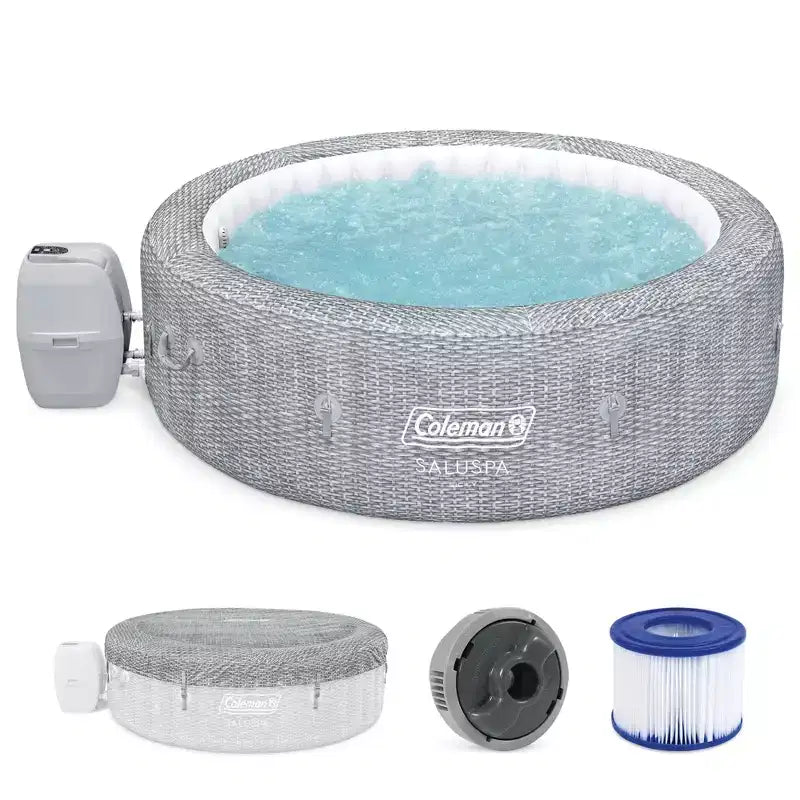 Coleman SaluSpa Sicily AirJet 7 Person Inflatable Hot Tub Round Portable Outdoor Spa with 180 Soothing AirJets and Insulated Cover, Gray