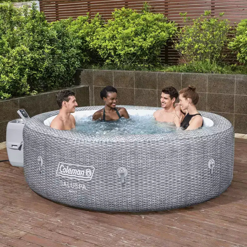 Spa gonflable rond Coleman SaluSpa Sicily AirJet pour 7 personnes avec 180 jets d'air apaisants et couvercle isolant, Gris