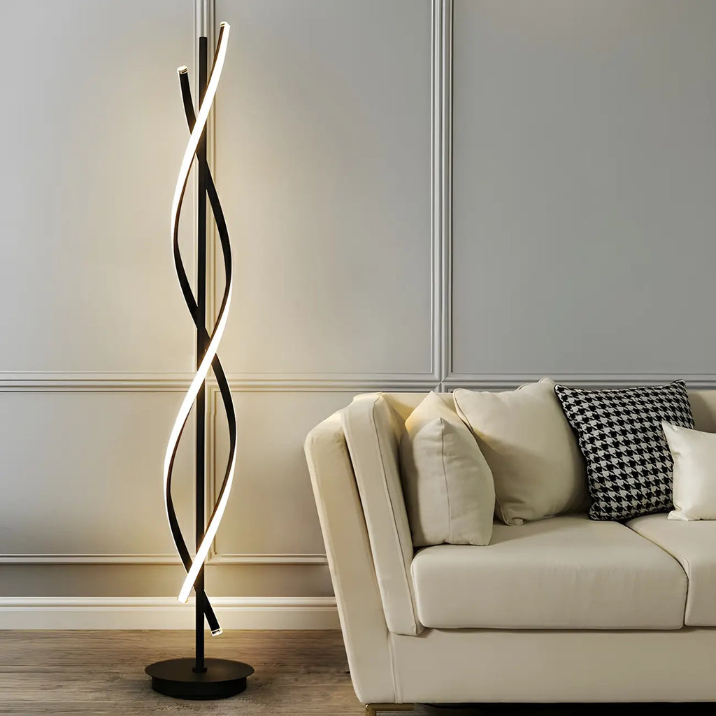 Lampadaire moderne à LED 3 couleurs, forme torsadée et linéaire, pour salon