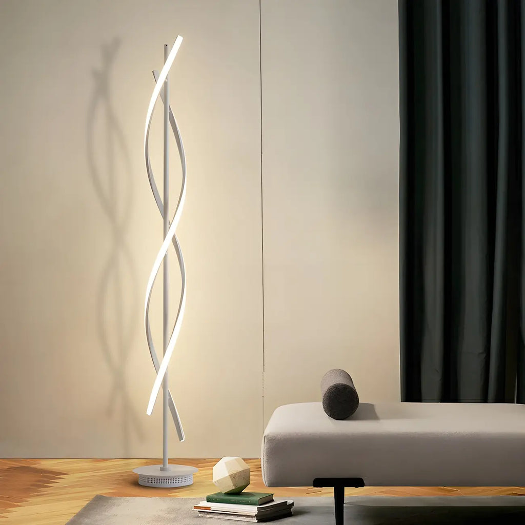 Lampadaire moderne à LED 3 couleurs, forme torsadée et linéaire, pour salon