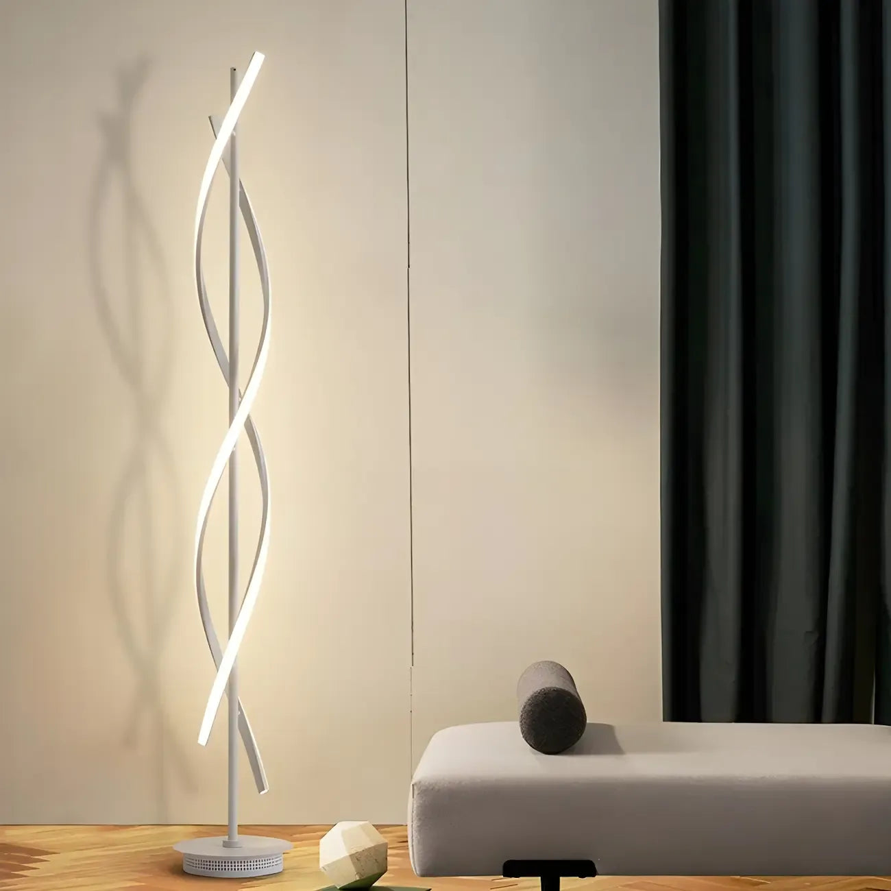 Lampadaire moderne à LED 3 couleurs, forme torsadée et linéaire, pour salon