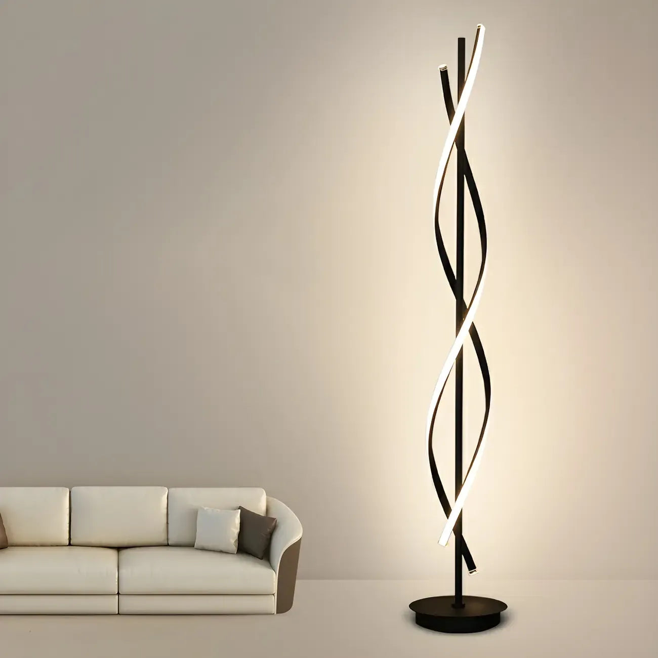 Lampadaire moderne à LED 3 couleurs, forme torsadée et linéaire, pour salon