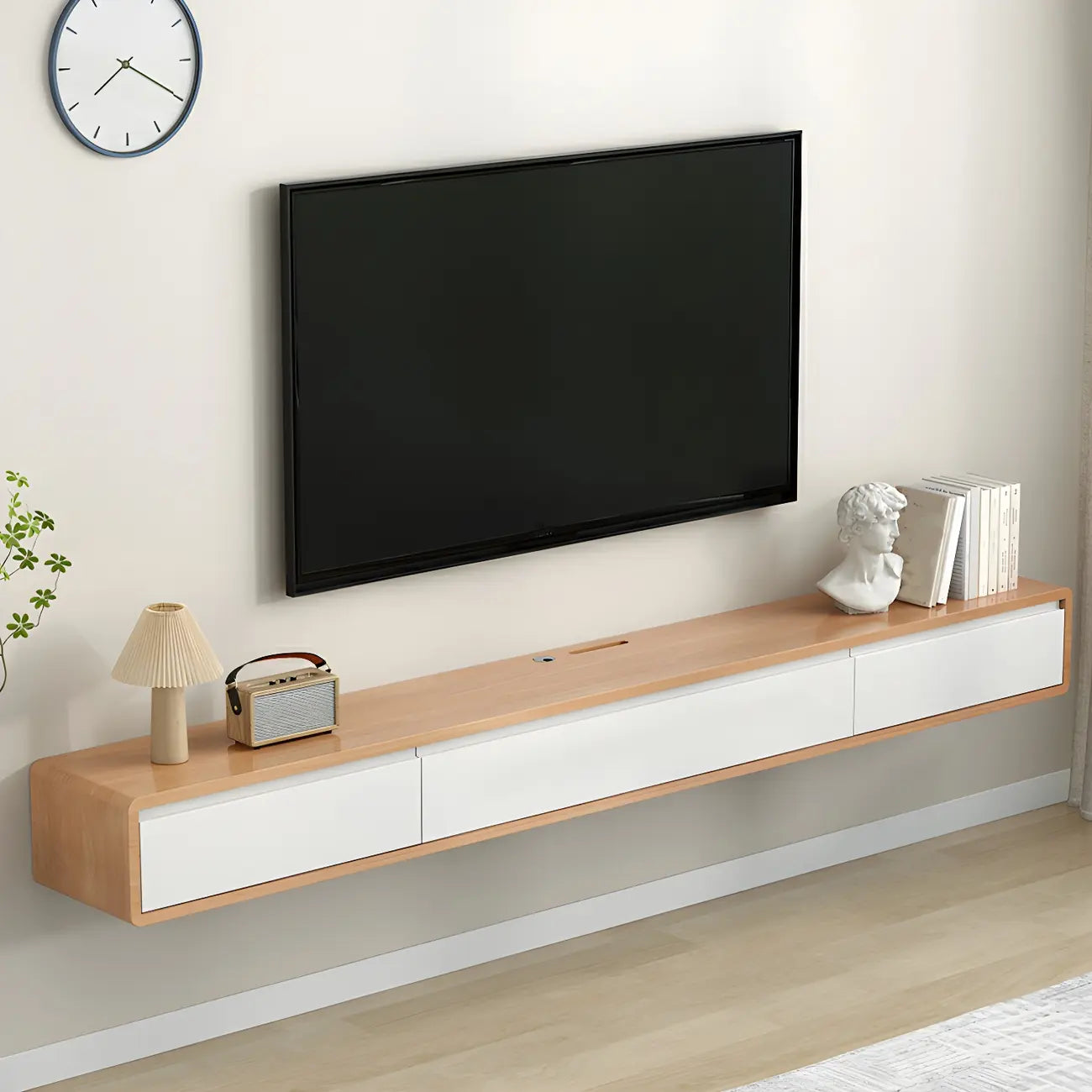 Meuble TV mural rectangulaire en bois avec rangement