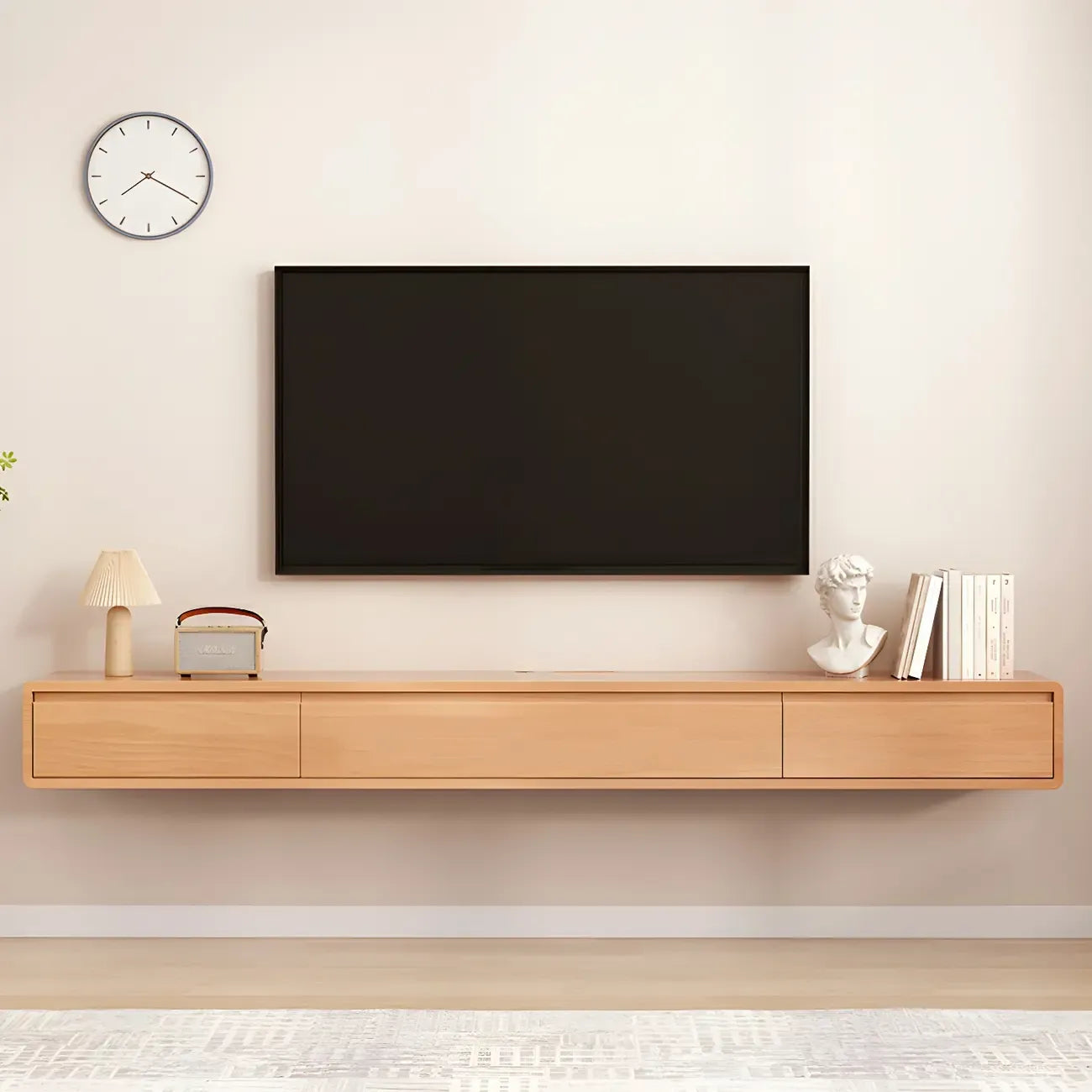 Meuble TV mural rectangulaire en bois avec rangement