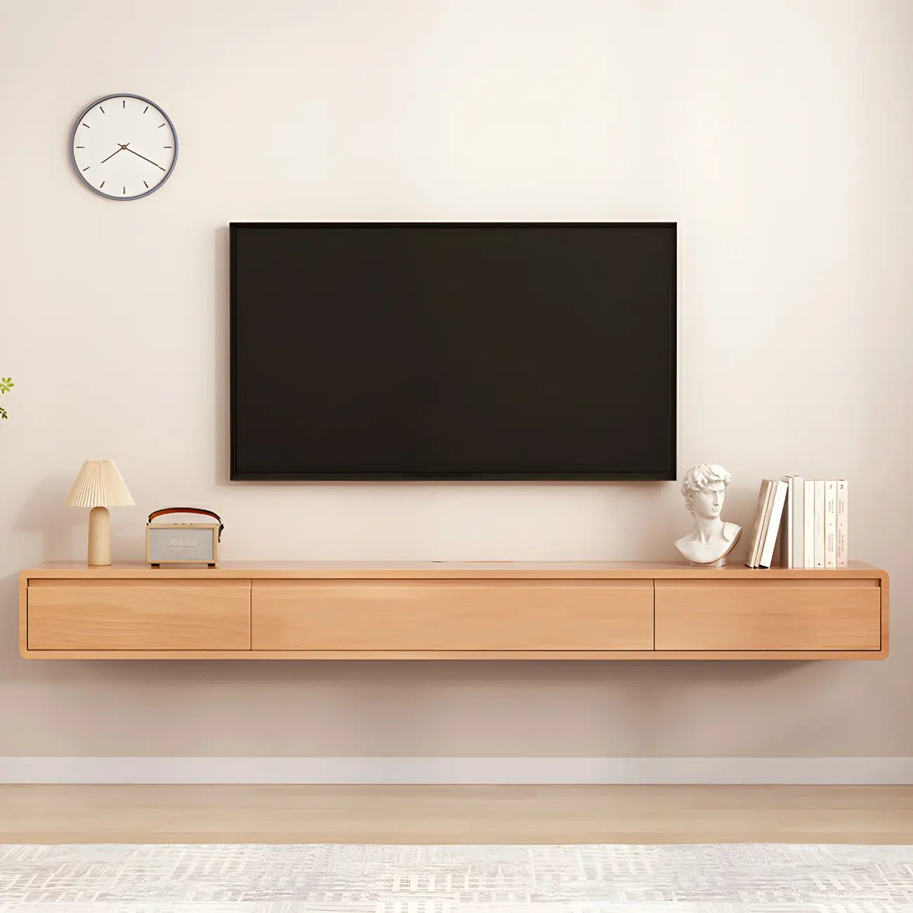 Meuble TV mural rectangulaire en bois avec rangement
