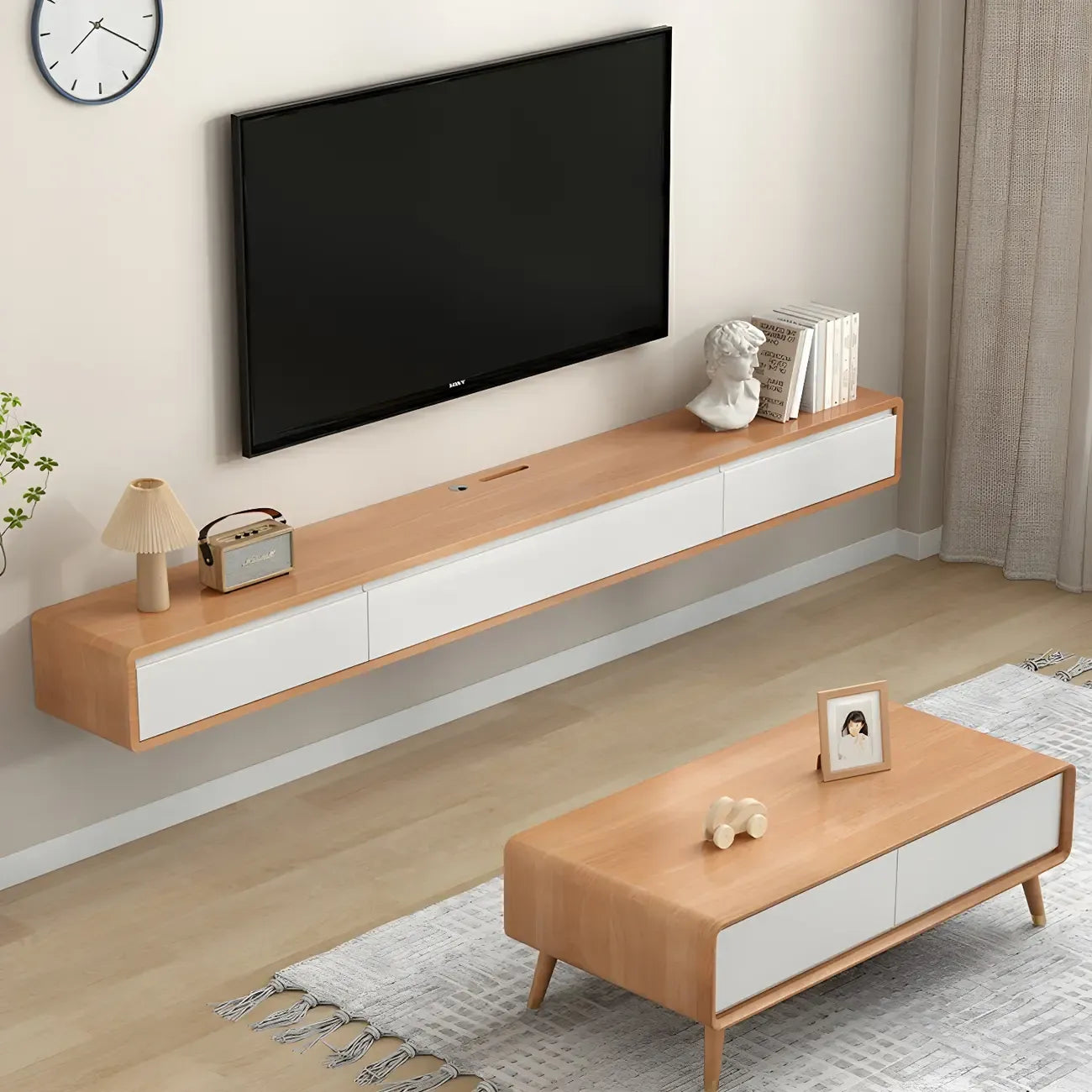 Meuble TV mural rectangulaire en bois avec rangement