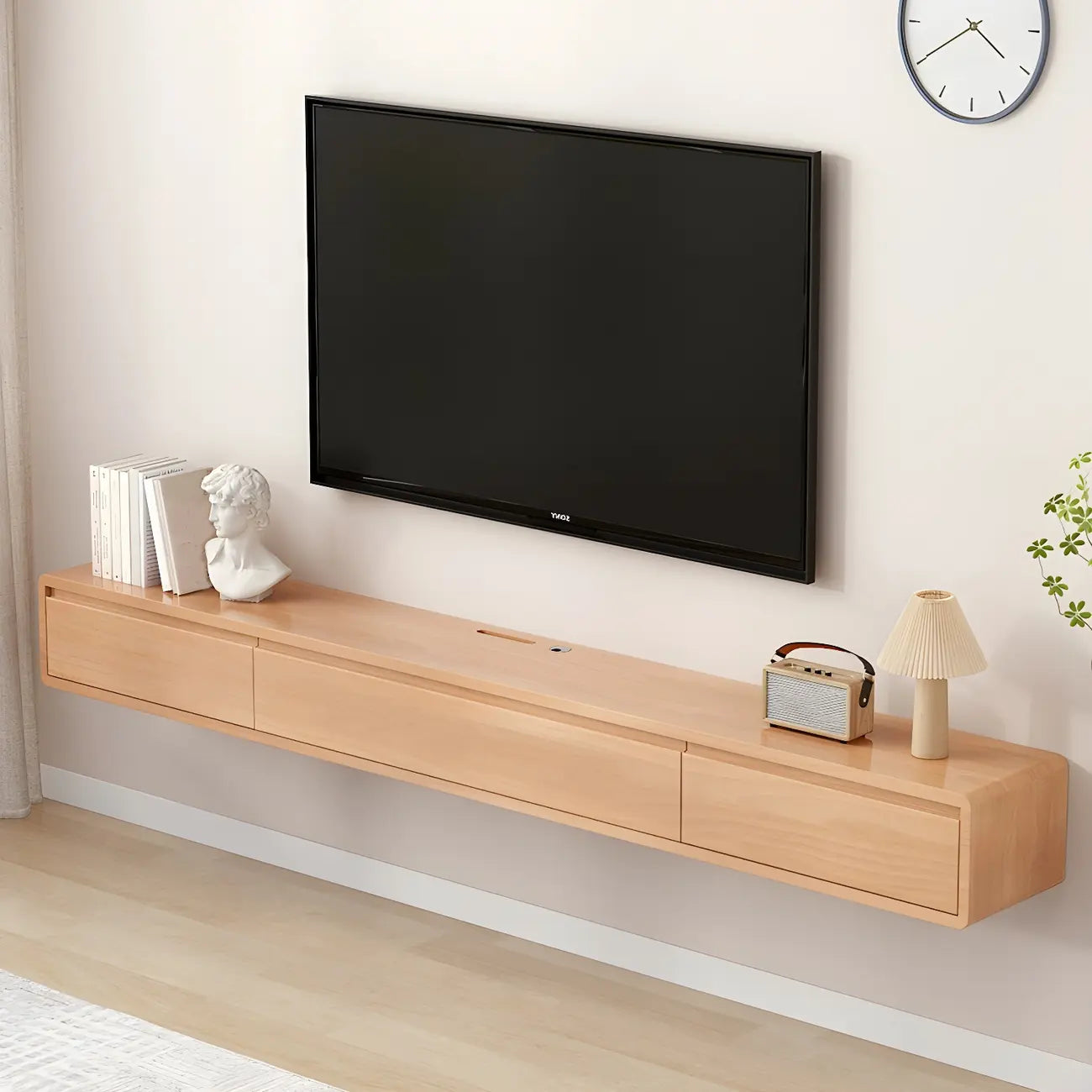 Meuble TV mural rectangulaire en bois avec rangement