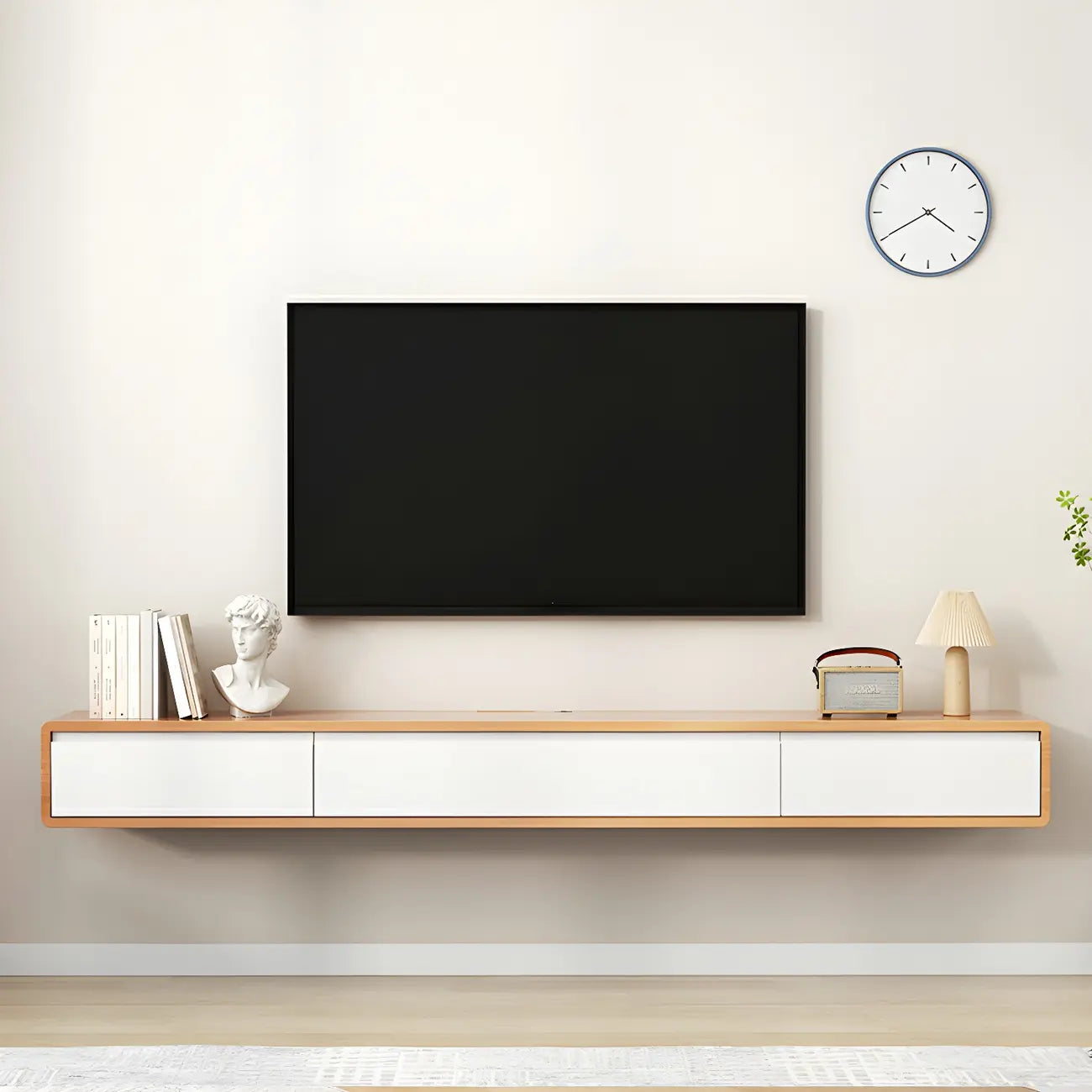 Meuble TV mural rectangulaire en bois avec rangement