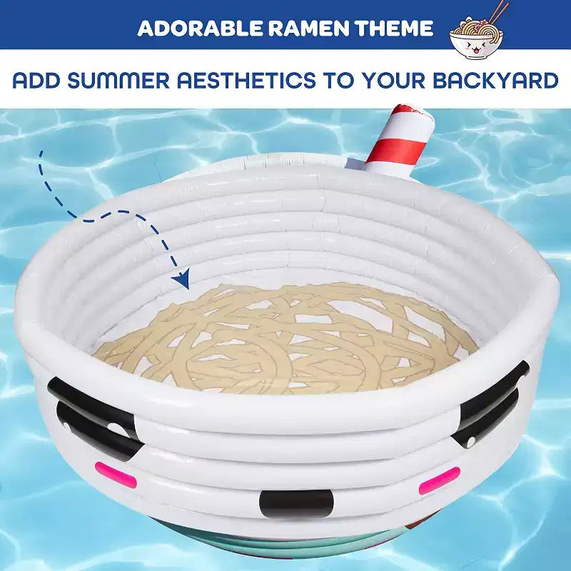 SCS Direct Aquamazing Grande Piscine Gonflable pour Enfants – Thème Bol de Ramen Mignon avec Coussinets et Accessoires de Jeu Flottants – Mesure 170 x 66 cm, Taille Familiale