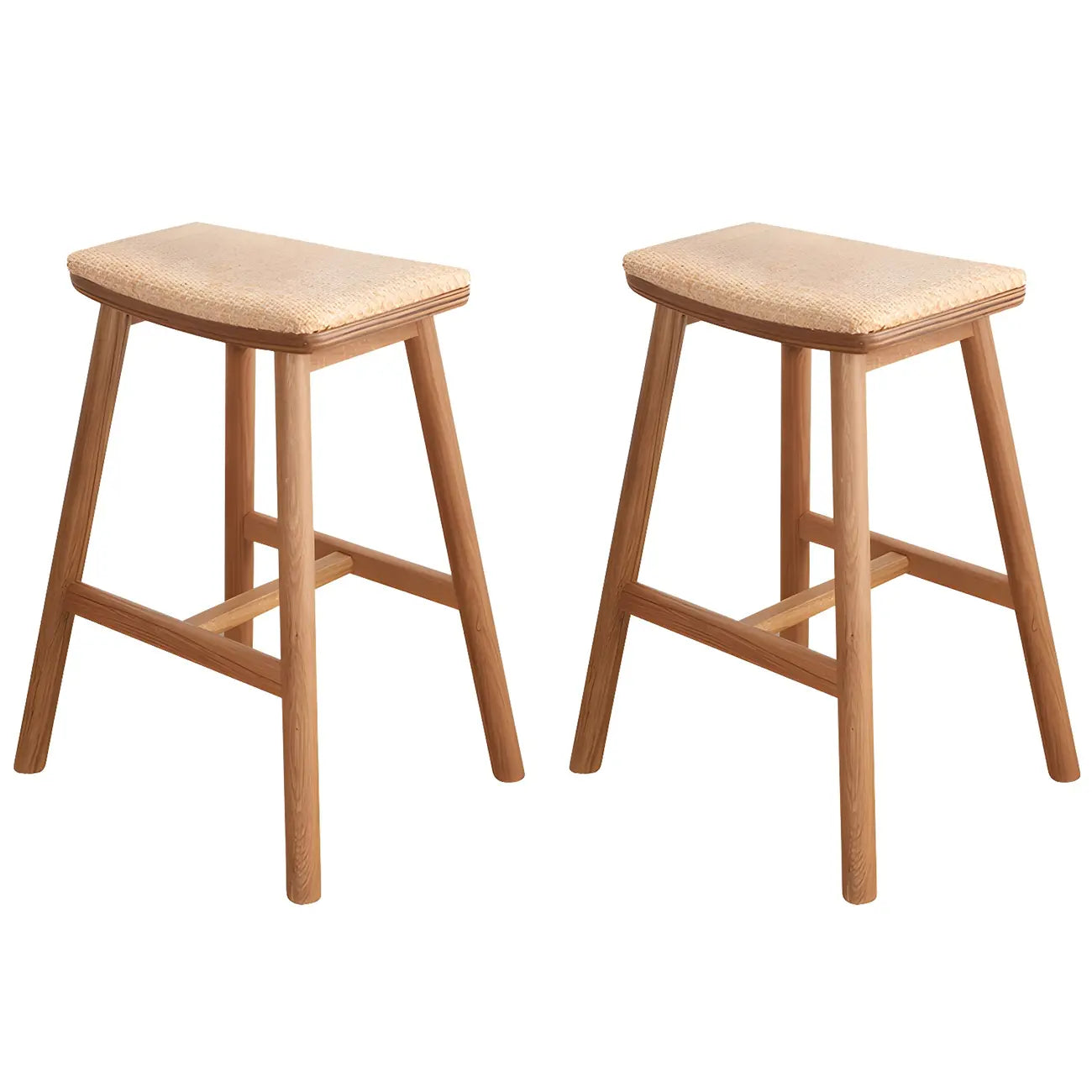 Tabourets de bar sans dossier en rotin et bois de chêne brun