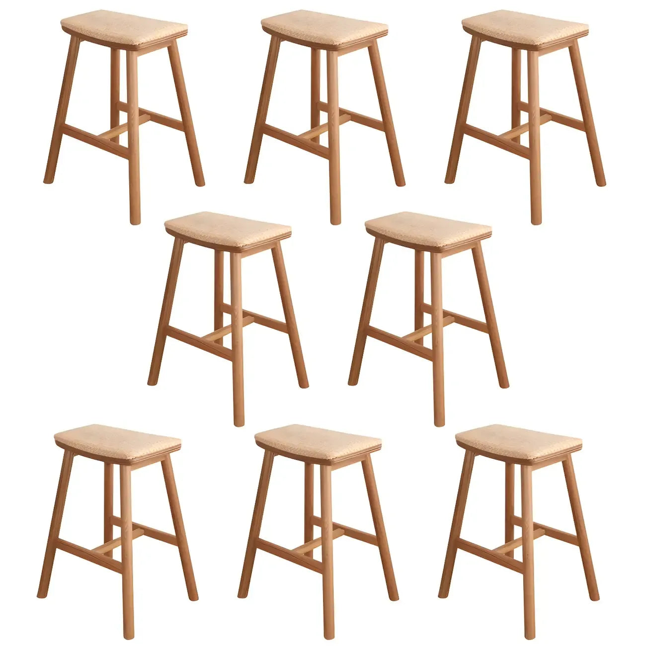 Tabourets de bar sans dossier en rotin et bois de chêne brun