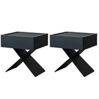 Petite table de chevet avec tiroirs et pieds en X en bois noir