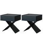 Petite table de chevet avec tiroirs et pieds en X en bois noir