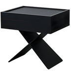 Petite table de chevet avec tiroirs et pieds en X en bois noir
