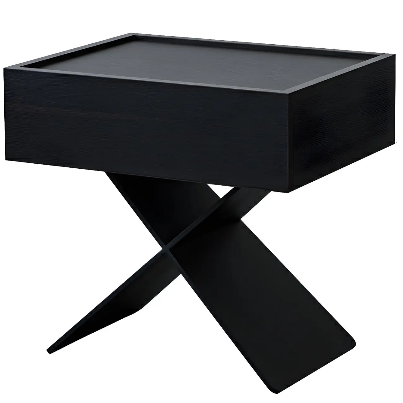 Petite table de chevet avec tiroirs et pieds en X en bois noir