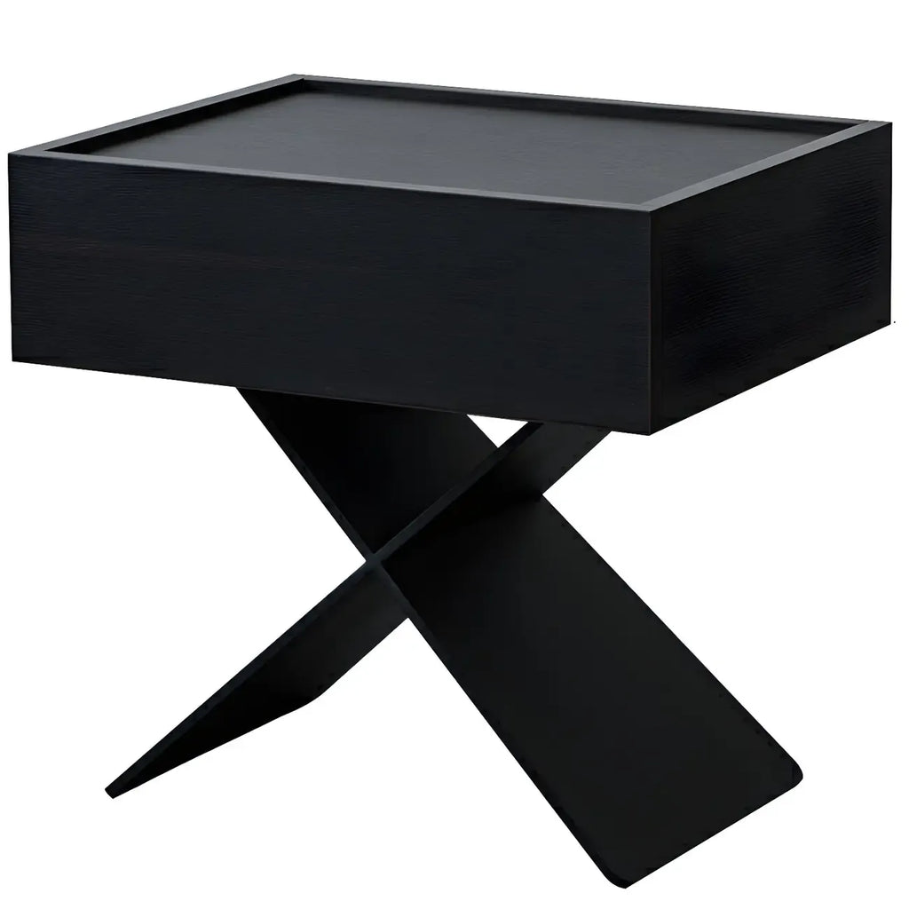 Petite table de chevet avec tiroirs et pieds en X en bois noir