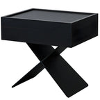 Petite table de chevet avec tiroirs et pieds en X en bois noir