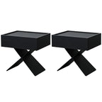 Petite table de chevet avec tiroirs et pieds en X en bois noir