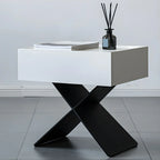 Petite table de chevet avec tiroirs et pieds en X en bois noir