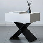 Petite table de chevet avec tiroirs et pieds en X en bois noir