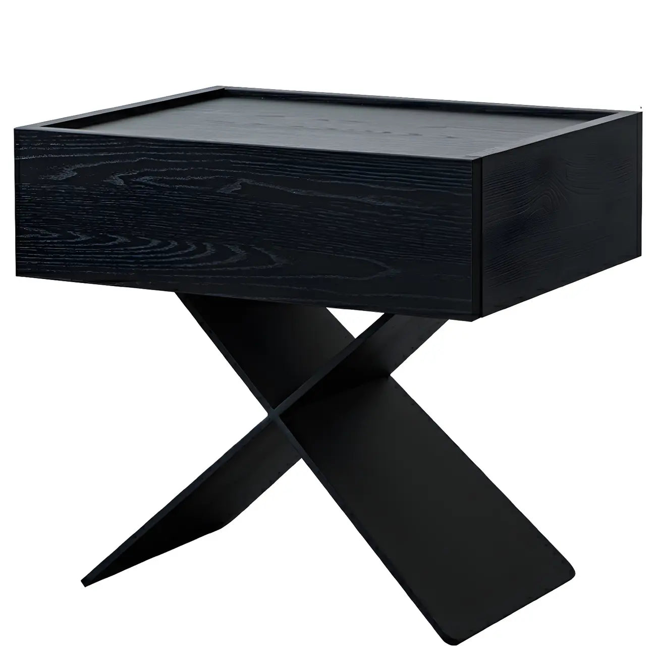 Petite table de chevet avec tiroirs et pieds en X en bois noir