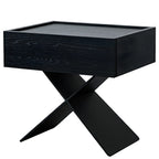 Petite table de chevet avec tiroirs et pieds en X en bois noir