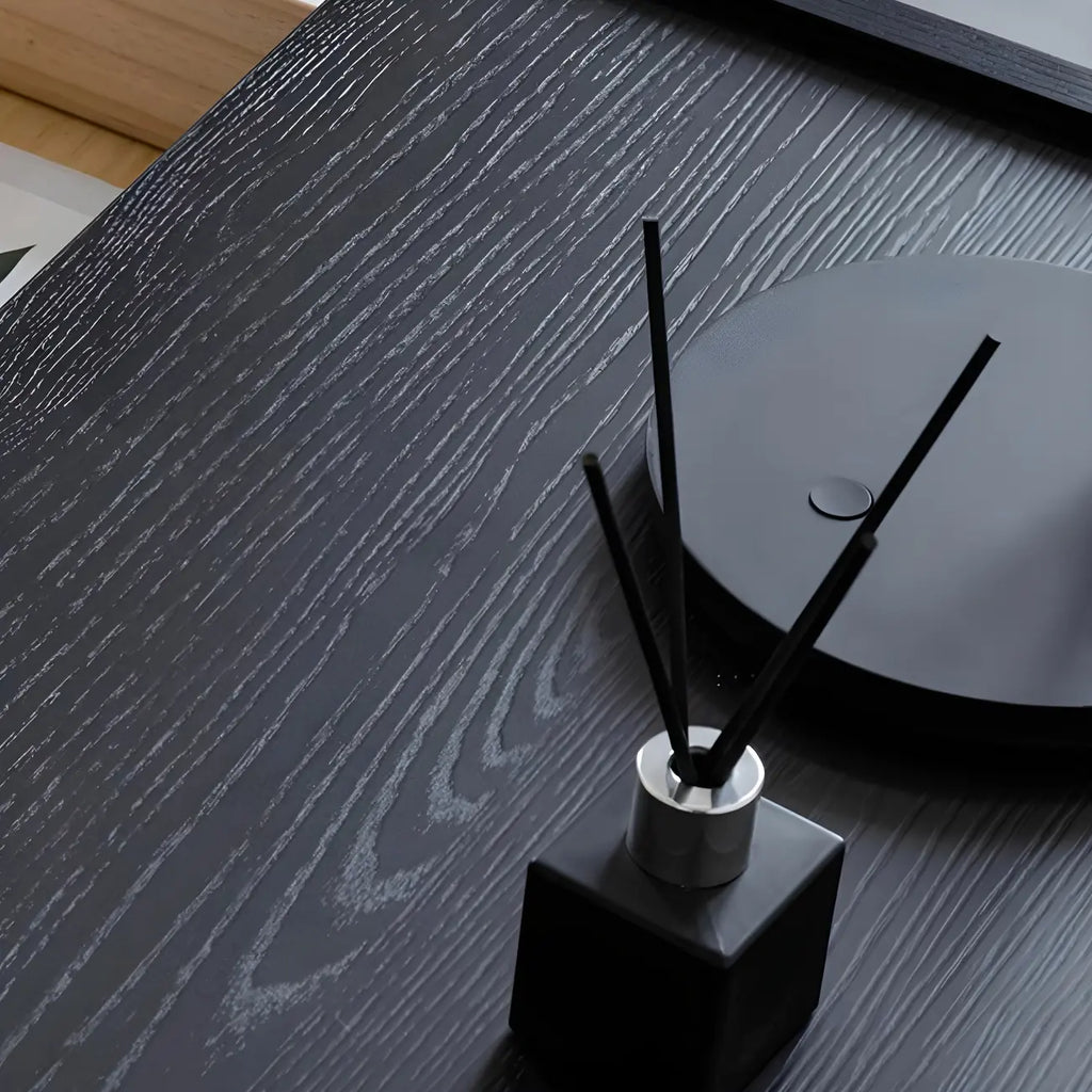 Petite table de chevet avec tiroirs et pieds en X en bois noir
