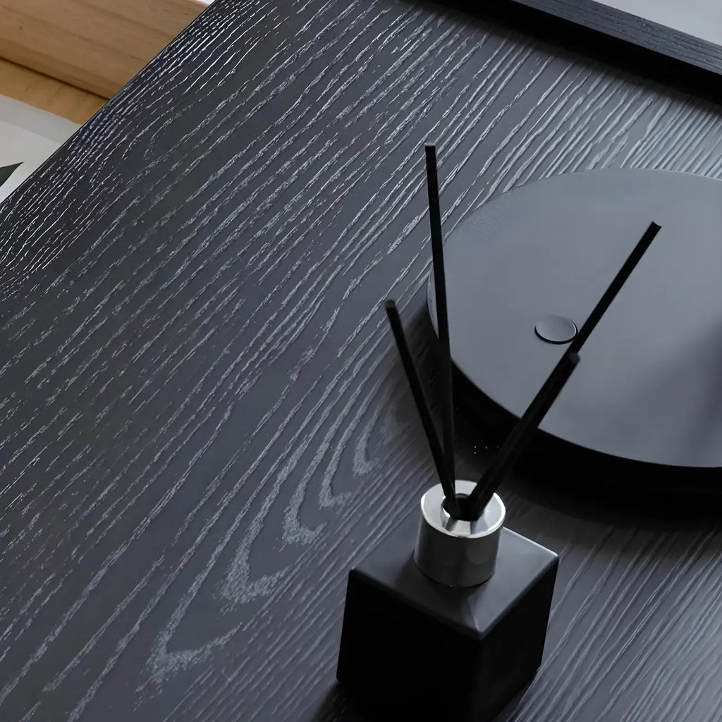 Petite table de chevet avec tiroirs et pieds en X en bois noir