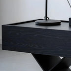 Petite table de chevet avec tiroirs et pieds en X en bois noir