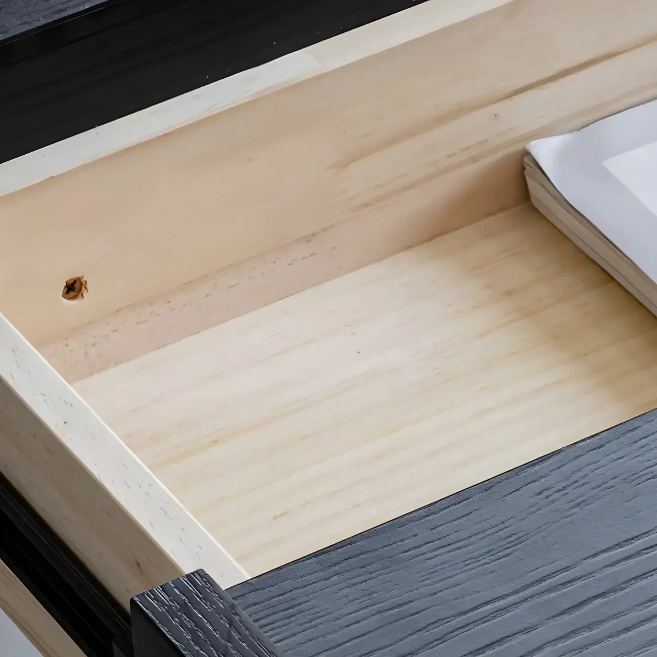 Petite table de chevet avec tiroirs et pieds en X en bois noir