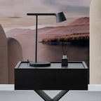 Petite table de chevet avec tiroirs et pieds en X en bois noir