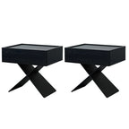 Petite table de chevet avec tiroirs et pieds en X en bois noir