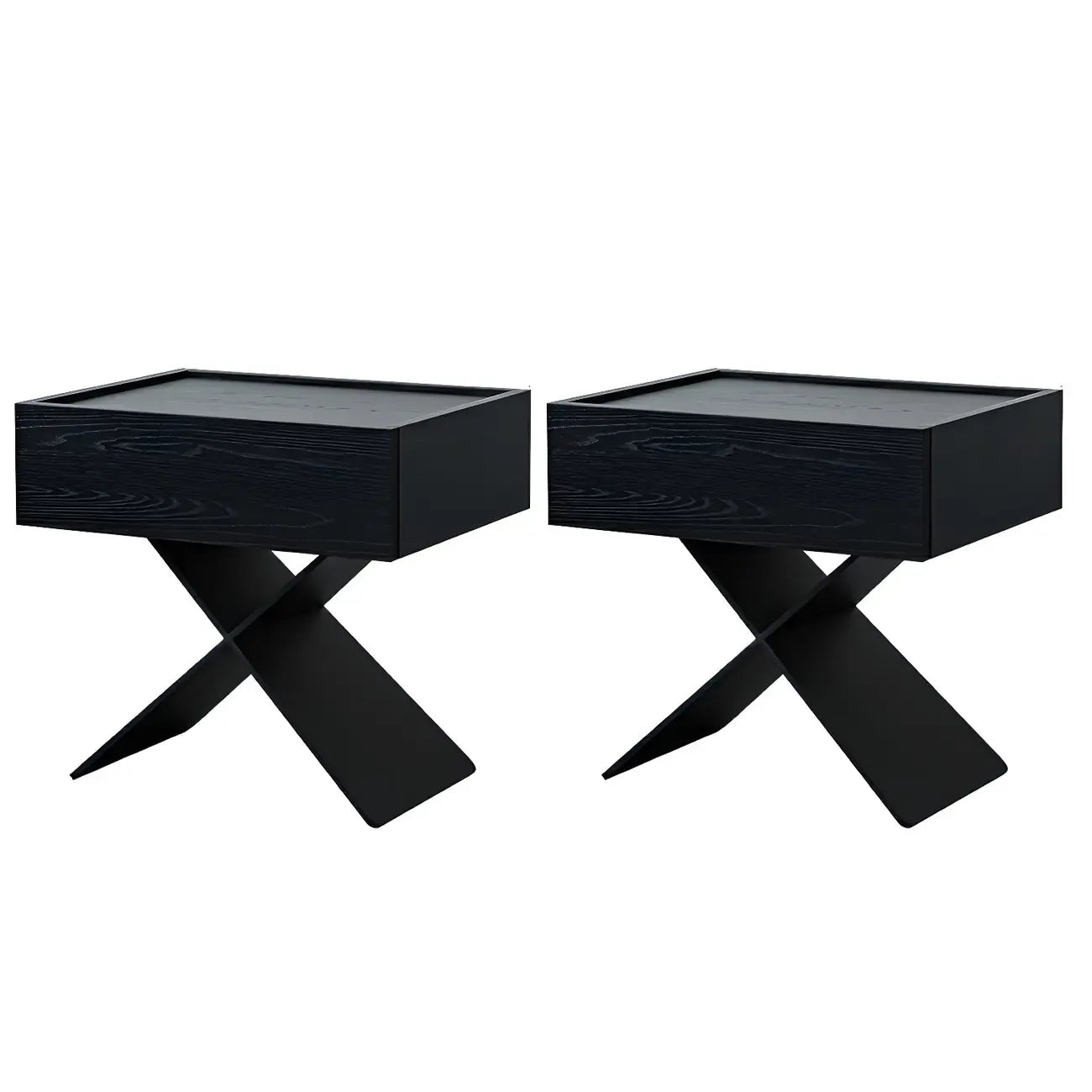 Petite table de chevet avec tiroirs et pieds en X en bois noir