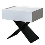 Petite table de chevet avec tiroirs et pieds en X en bois noir